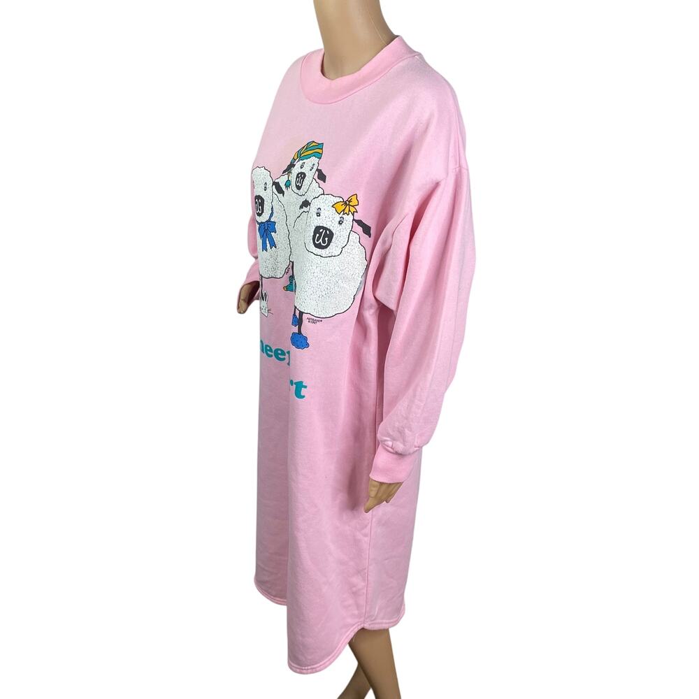 Vintage 1997 Artisans Sheep Shirt Sweatshirt Dress L/XL Pink Grannycore Kitsch - Picture 5 of 11